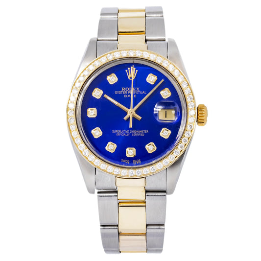 rolex oyster perpetual truetone with blue dial with date