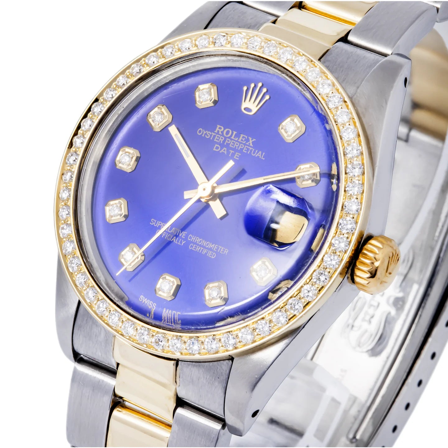 rolex oyster perpetual truetone with blue dial with date
