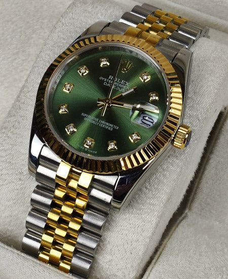 rolex oyster perpetual truetone with green dial with date