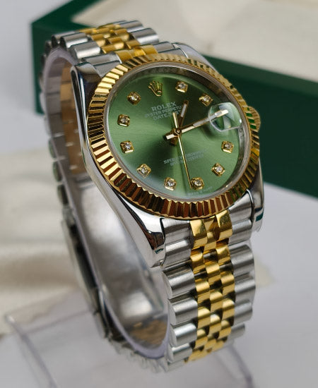 rolex oyster perpetual truetone with green dial with date