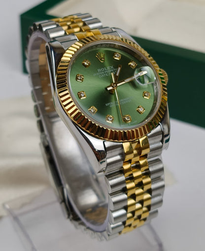 rolex oyster perpetual truetone with green dial with date