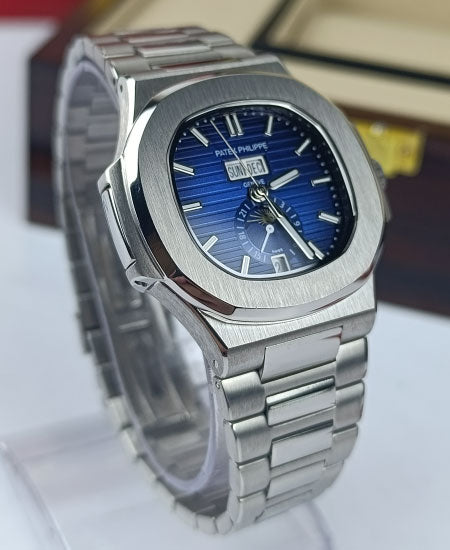 pp silver with blue dial with date