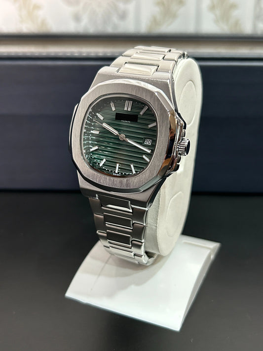 pp silver with green dial with date
