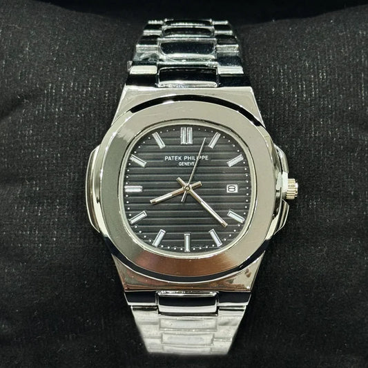 pp silver with black dial with date
