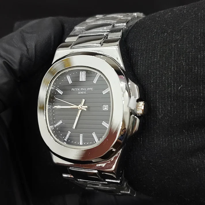 pp silver with black dial with date
