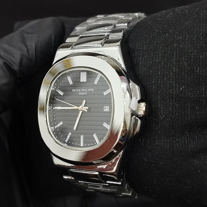 pp silver with black dial with date