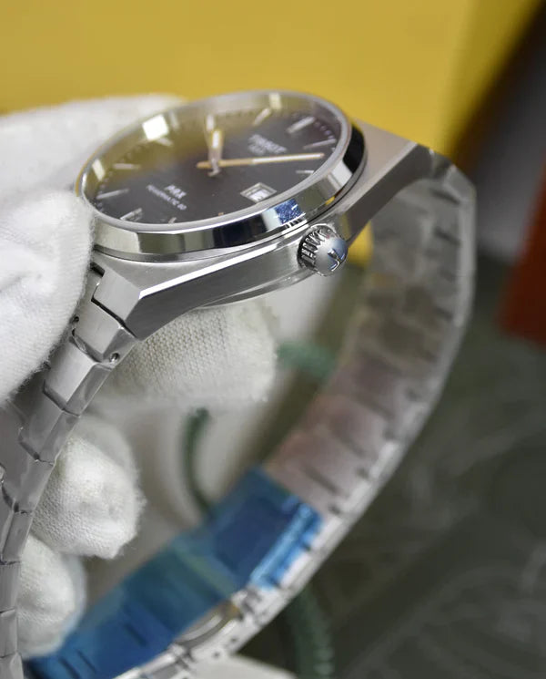TISSOT PRX BLACK dial with silver chain