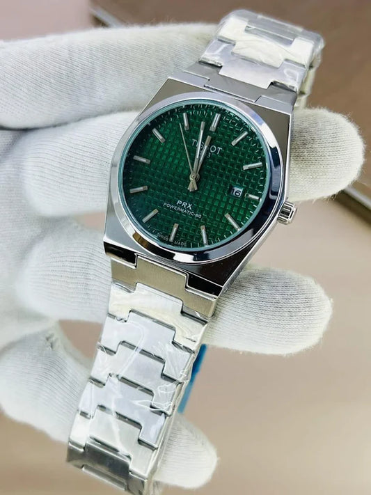 TISSOT PRX Green dial with silver chain