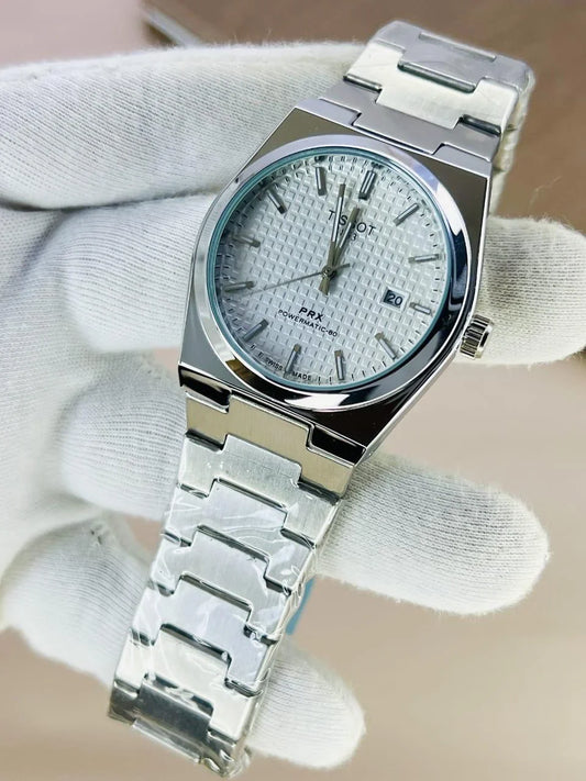 TISSOT PRX white dial with silver chain