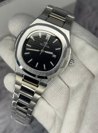 BESTWIN NAUTILUS Black DIAL & DATE STEEL WATCH- Square