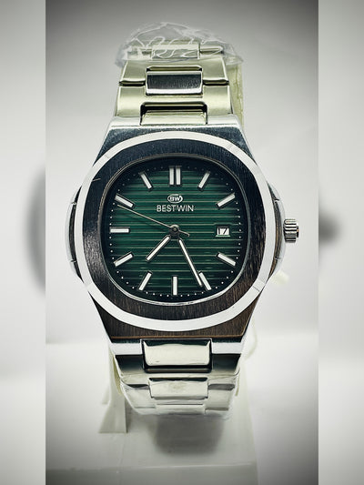 BESTWIN NAUTILUS GREEN DIAL & DATE STEEL WATCH- Square