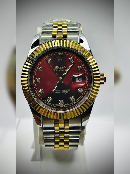 rolex oyster perpetual truetone with Red dial with date
